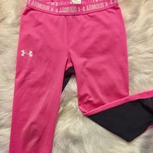 UNDER ARMOUR GIRLS LEGGING - pink and gray logo